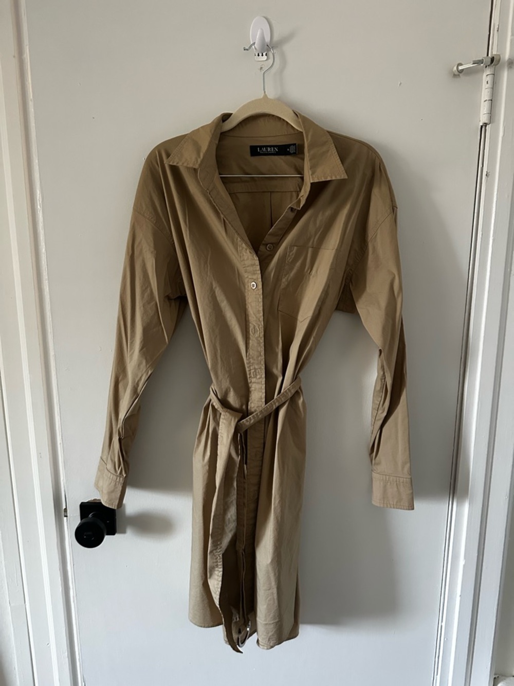 Ralph Lauren Tan Button-Front Midi Shirt Dress
